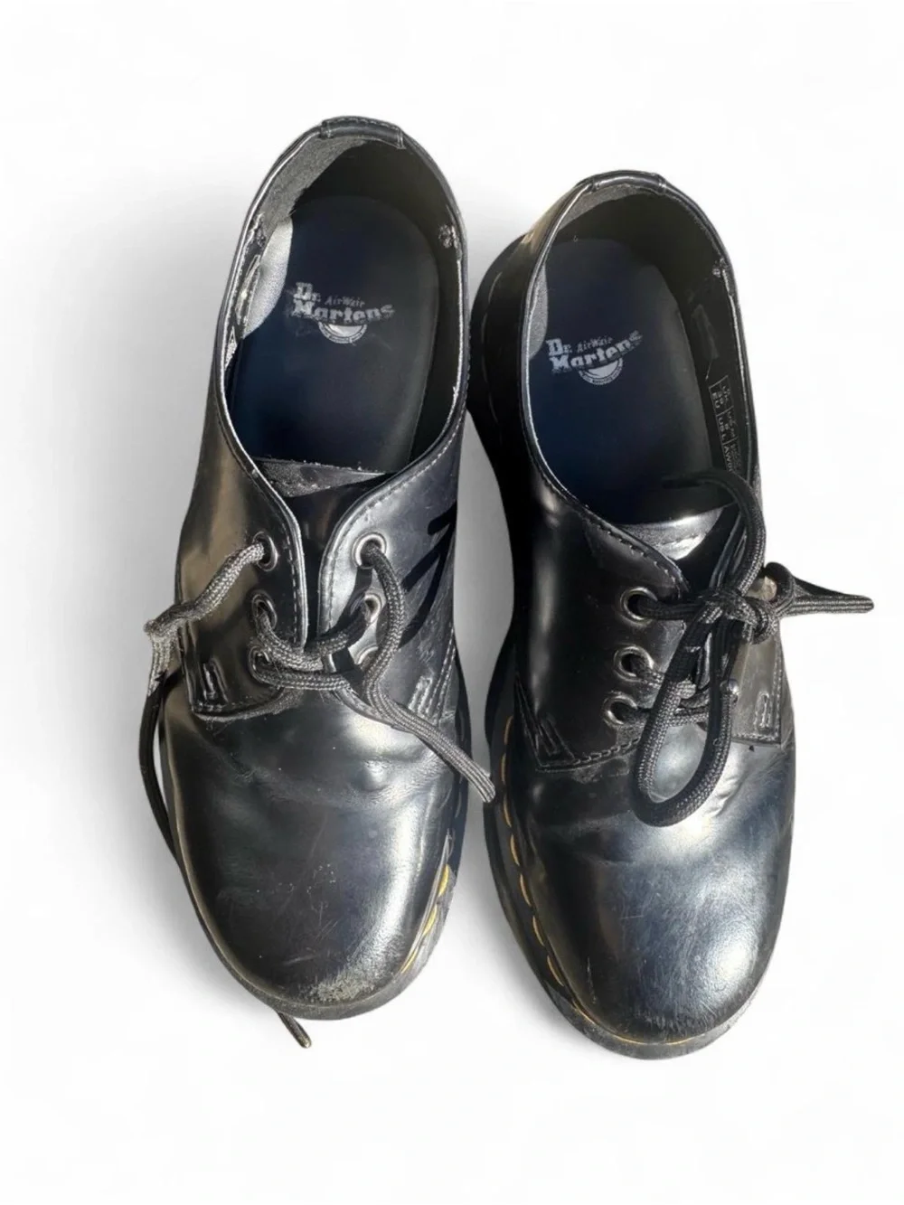 Dr. Martens Black 1461 Platform Lace-Up Shoes with Yellow Stitching